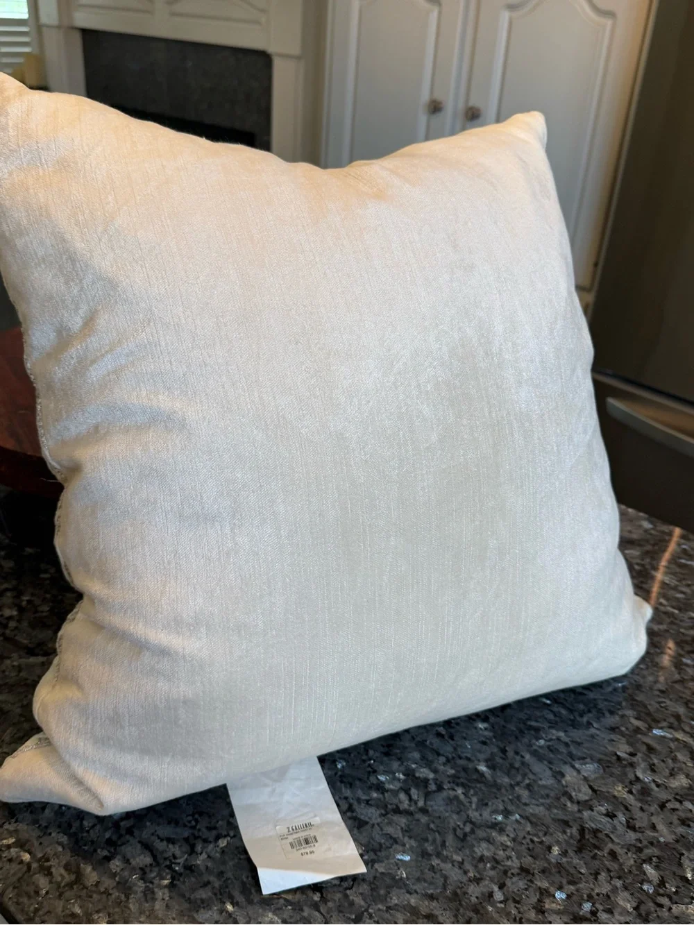 Z Gallerie silver and cream beaded damask accent pillow 22x22”